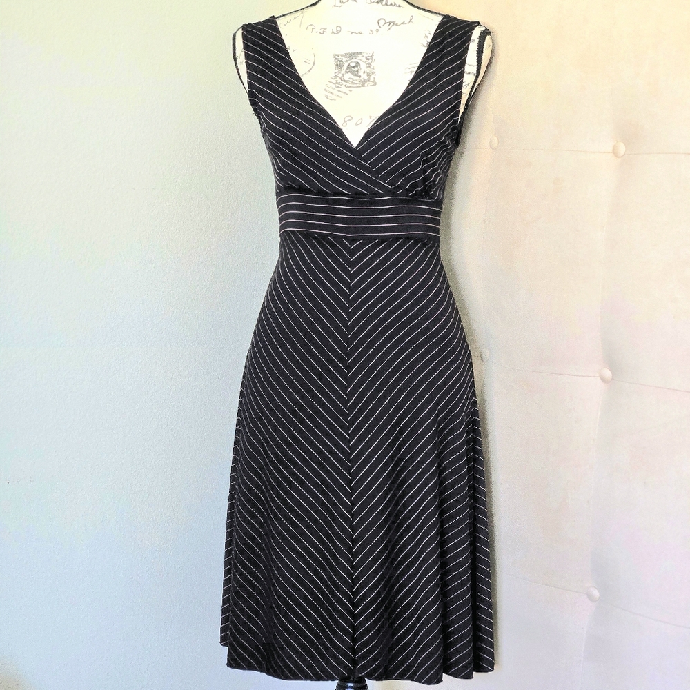 Y2K Charlotte Russe Black & Pink Pinstripe A-line Midi Dress, Sleeveless, V-neck